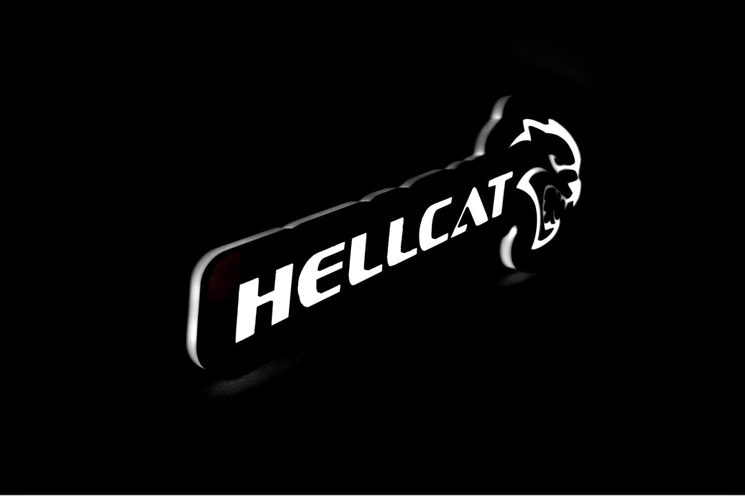 Chrysler Illuminated LED Radiator Grille Emblems and Badges with Hellcat + logo Hellcat Chrysler Led Emblems decoinfabric