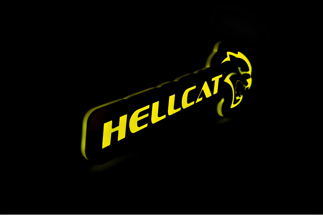 Chrysler Illuminated LED Radiator Grille Emblems and Badges with Hellcat + logo Hellcat Chrysler Led Emblems decoinfabric