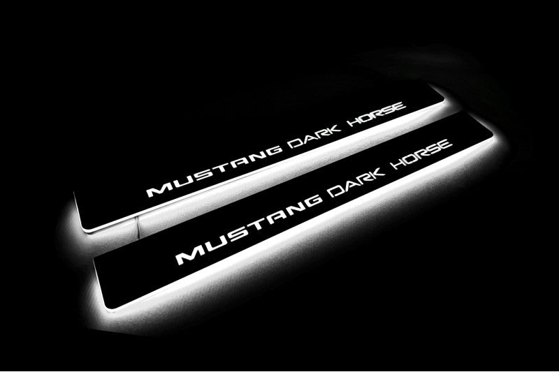 Ford Mustang VII 2023+ Illuminated LED Door Sill Plates With Mustang Dark Horse Logo Ford Led Door Sills opdesign