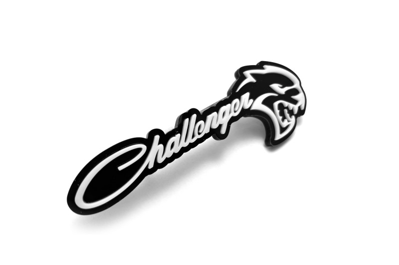 Dodge Challenger trunk rear emblem between tail lights with Challenger + Hellcat logo