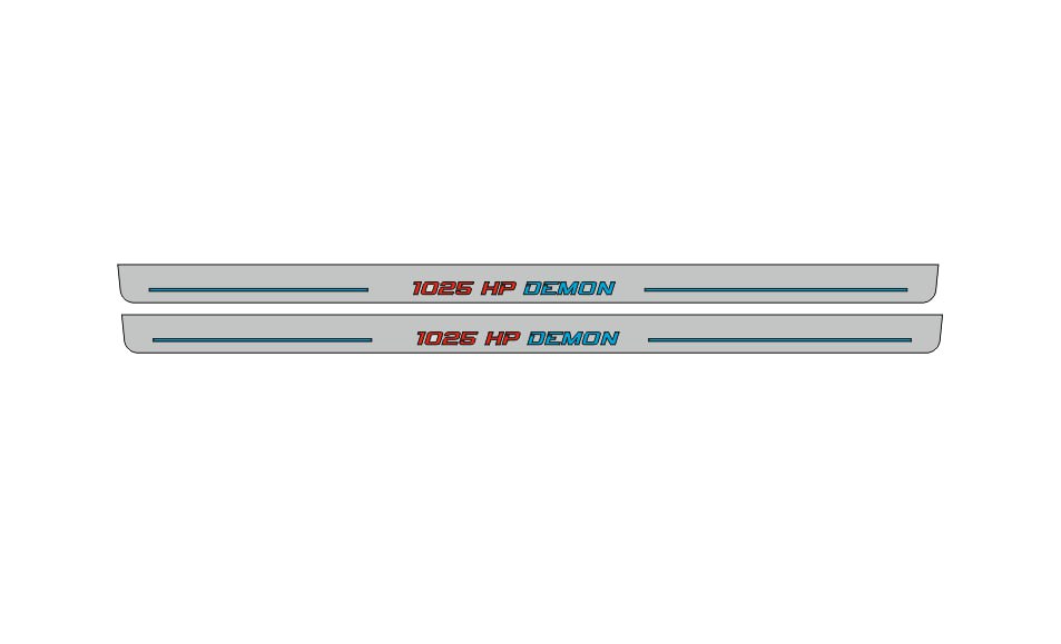 Dodge Challenger LED Door Sills PRO With 1025 HP DEMON Logo - decoinfabric