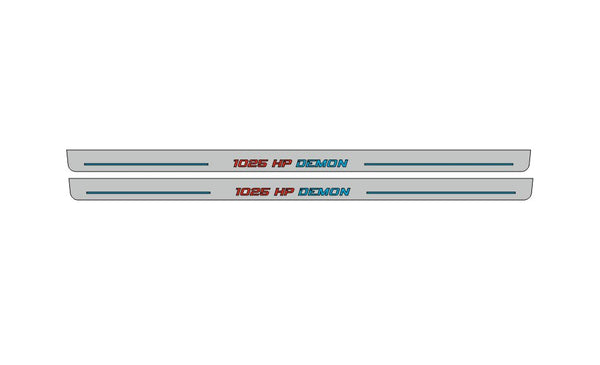 Dodge Challenger LED Door Sills PRO With 1025 HP DEMON Logo - decoinfabric