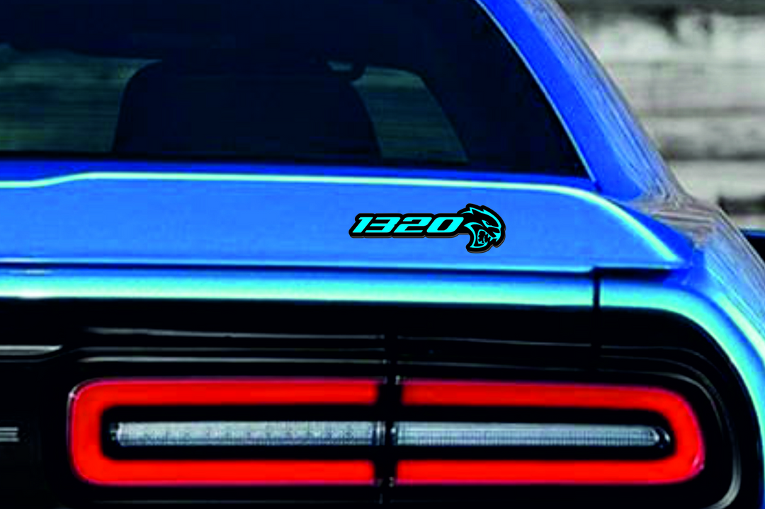 Dodge tailgate trunk rear emblem with 1320 Hellcat logo Dodge emblems decoinfabric BLACK LIGHT BLUE
