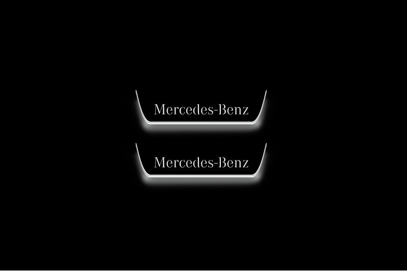 Mercedes A W177 2018+ LED Door Sills PRO With Mercedes-Benz Logo