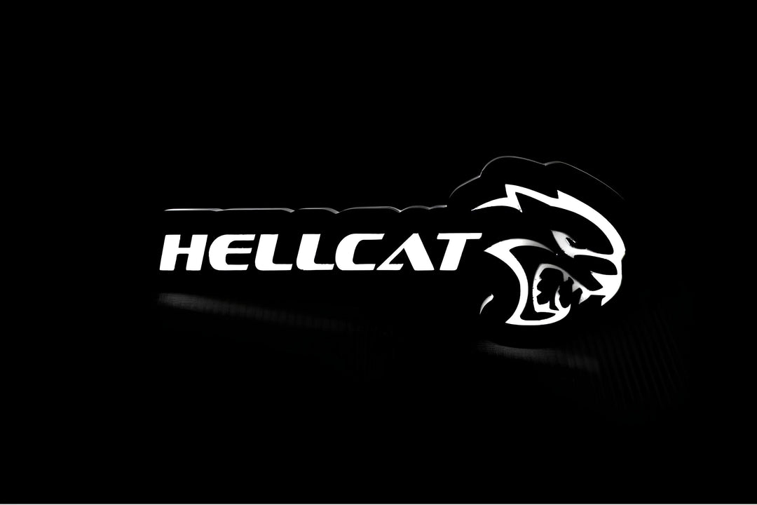 Chrysler Illuminated LED Radiator Grille Emblems and Badges with Hellcat + logo Hellcat Chrysler Led Emblems decoinfabric