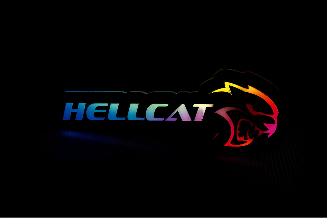 Chrysler Illuminated LED Radiator Grille Emblems and Badges with Hellcat + logo Hellcat Chrysler Led Emblems decoinfabric