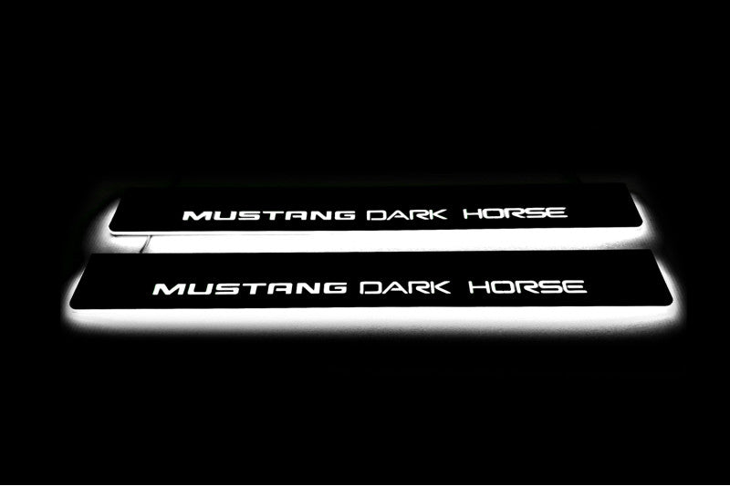 Ford Mustang VII 2023+ Illuminated LED Door Sill Plates With Mustang Dark Horse Logo Ford Led Door Sills opdesign
