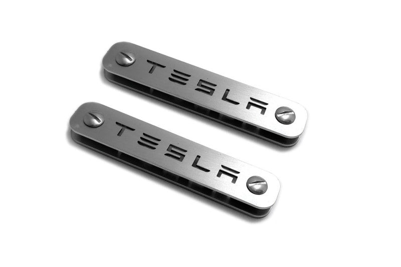 Stainless Steel Floor Mats Emblems Set Badges with Tesla Logo Car Mats Badges Decoin