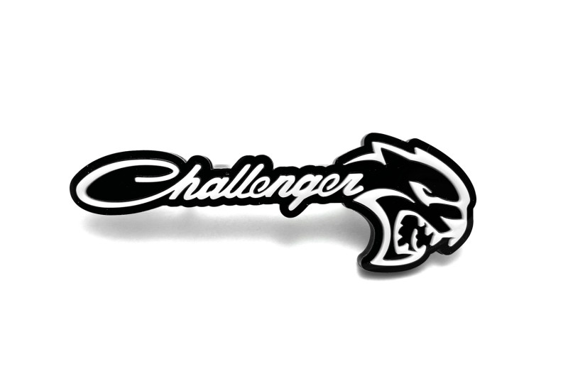 Dodge tailgate trunk rear emblem with Challenger + Hellcat logo Dodge emblems decoinfabric BLACK WHITE