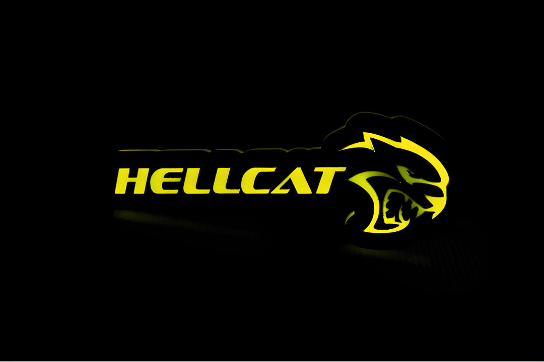 Chrysler Illuminated LED Radiator Grille Emblems and Badges with Hellcat + logo Hellcat Chrysler Led Emblems decoinfabric