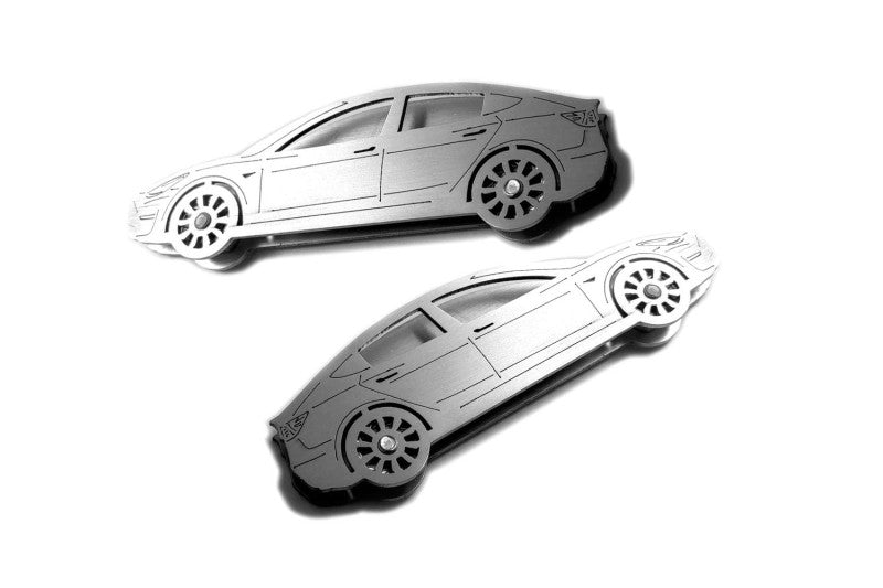 Tesla Model 3 (2017+) Floor Mat Emblem Set – Stainless Steel Badges Car Mats Badges Decoin