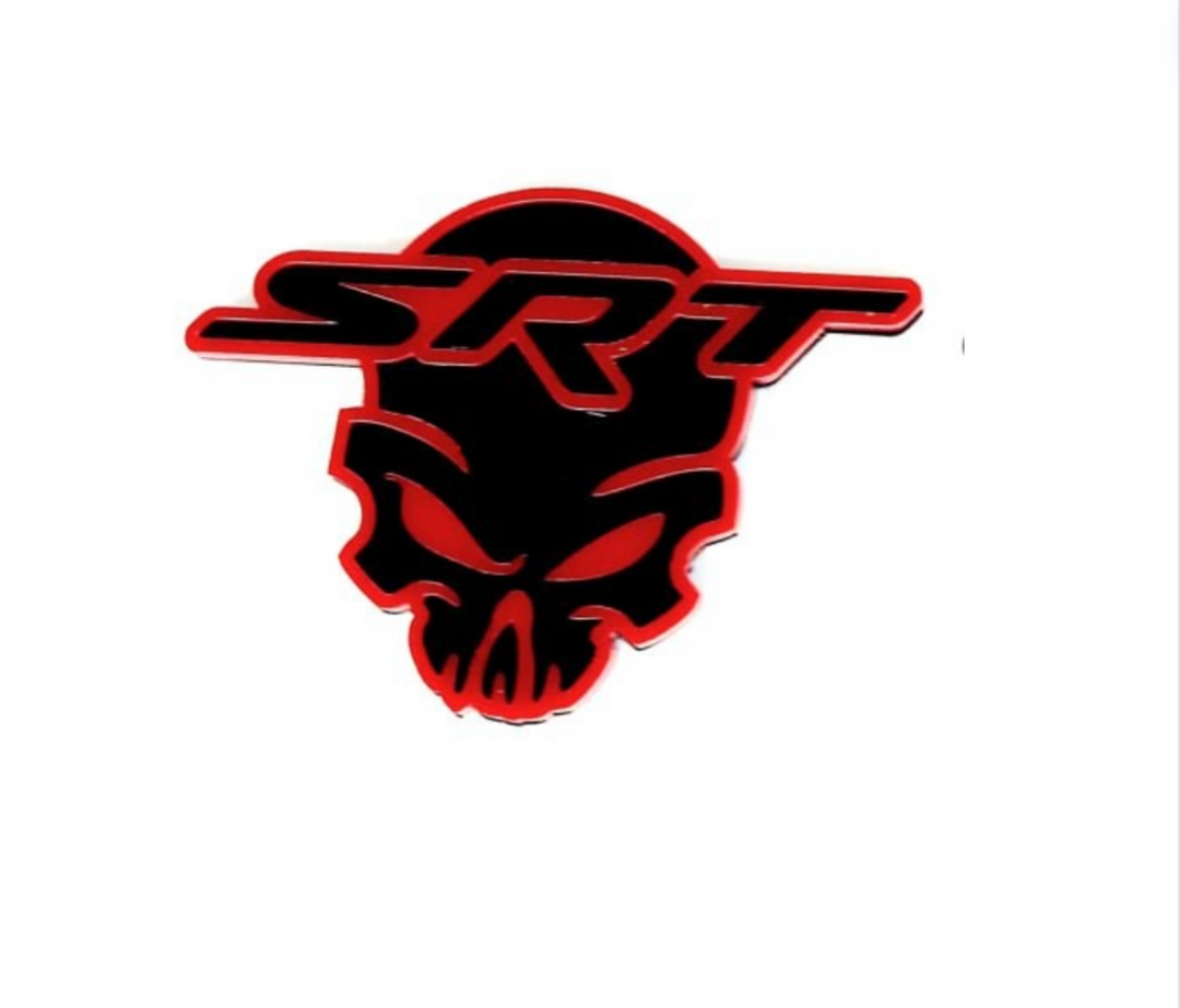 Chrysler tailgate trunk rear emblem with SRT Skull logo Chrysler emblems decoinfabric RED BLACK