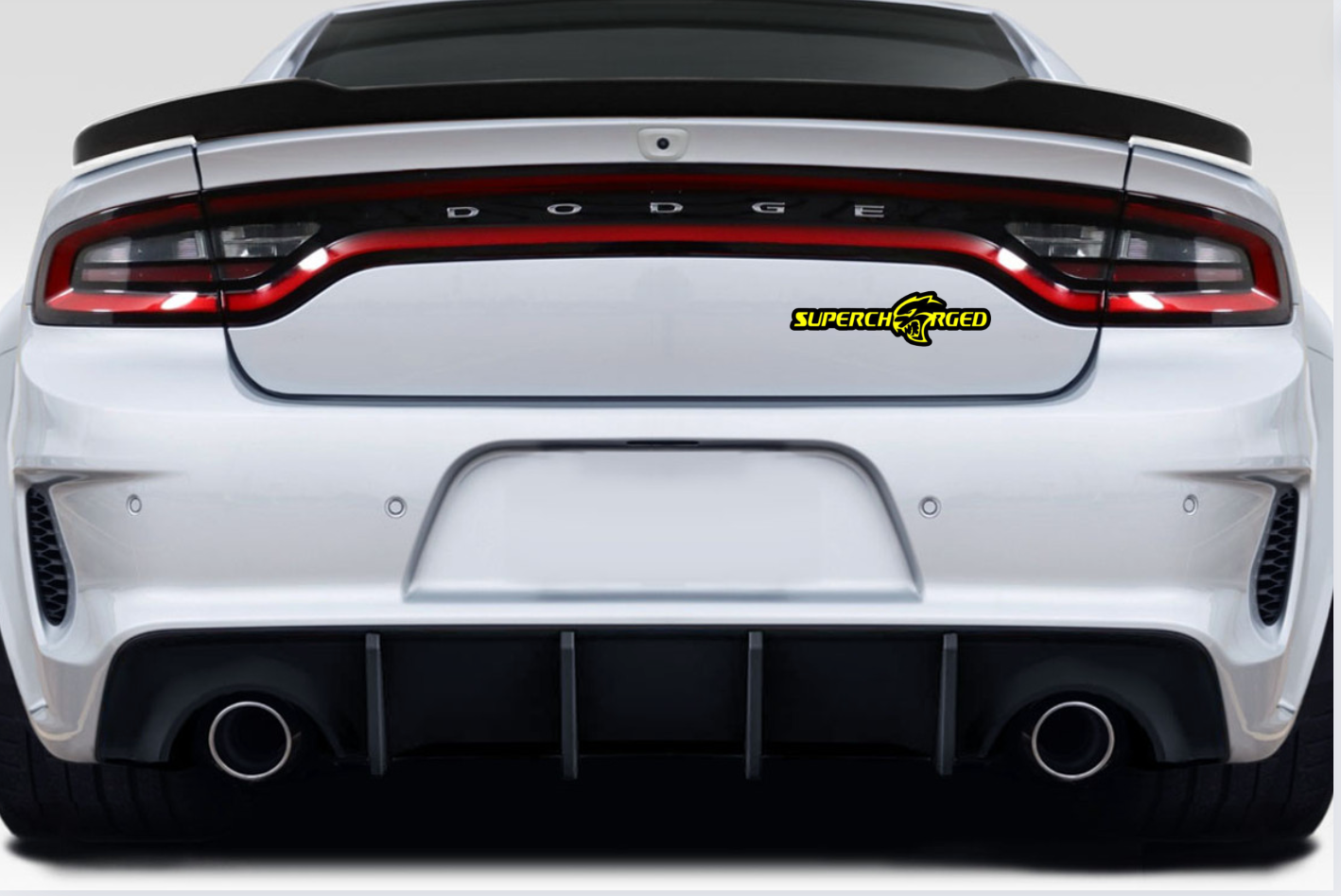 Dodge tailgate trunk rear emblem with Supercharged + Hellcat logo