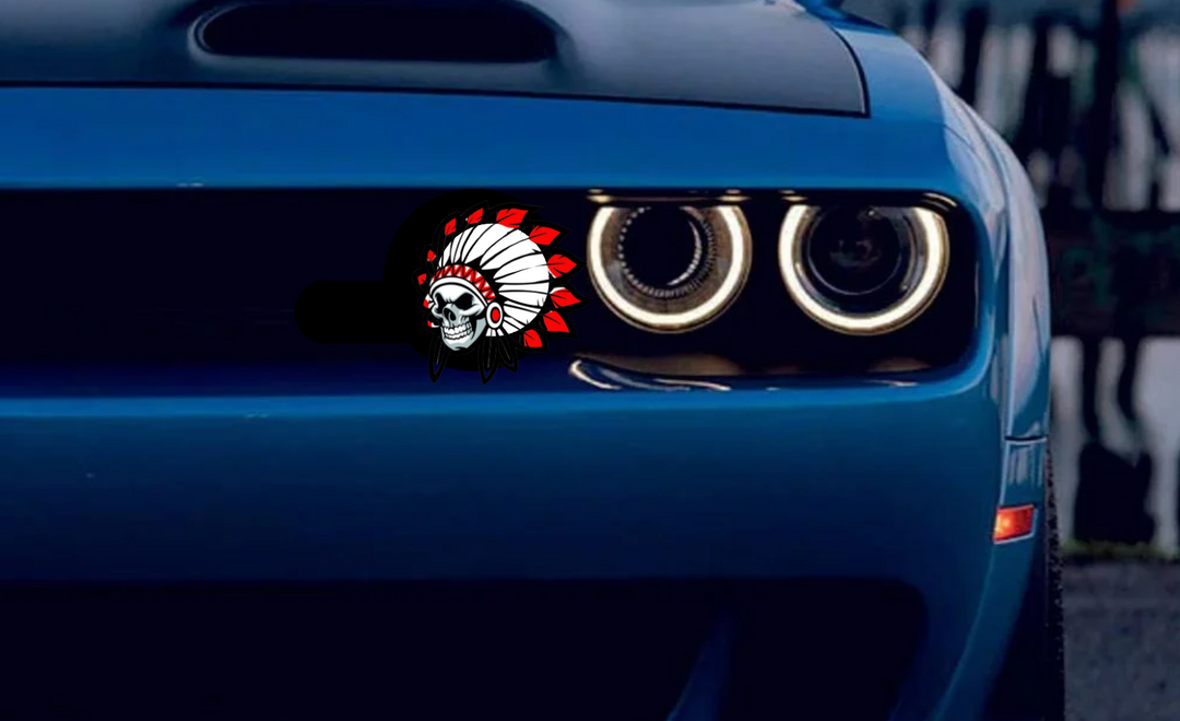 Radiator grille emblem with Indian Skull Chief logo Custom design emblems decoinfabric