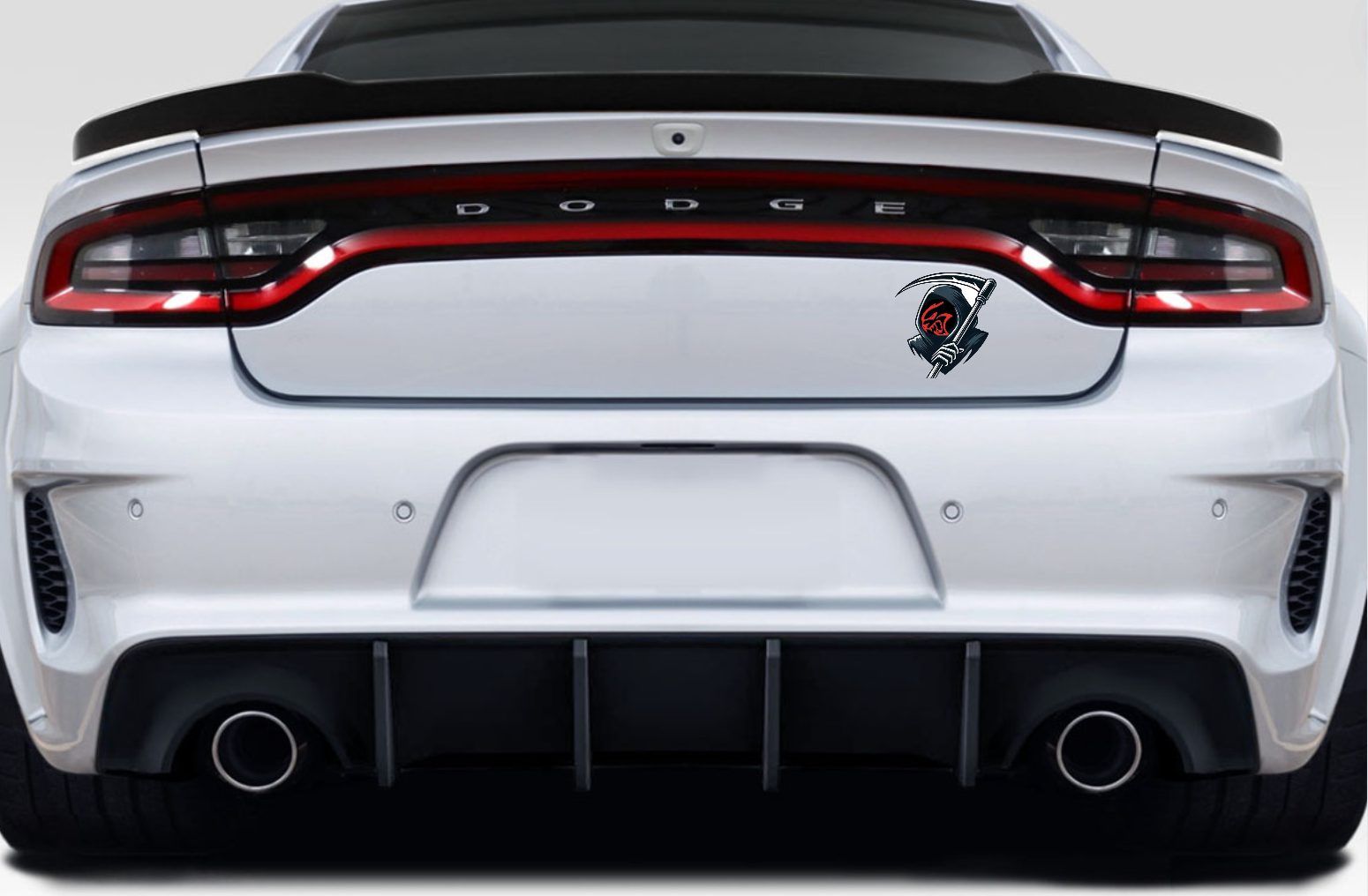 Dodge tailgate trunk rear emblem with Hellcat Grim Reaper logo