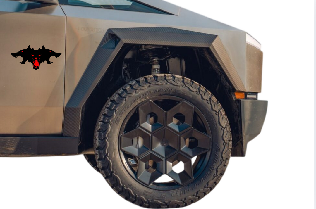 Tesla Cybertruck fender emblem with Cyberbeast logo (BIG SIZE) Tesla emblems decoinfabric
