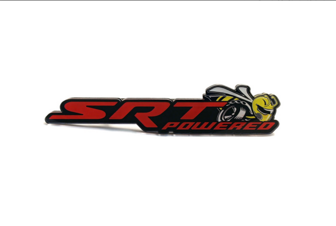 Dodge Challenger trunk rear emblem between tail lights with SRT Powered + Scat Pack logo (Type 2) Dodge emblems decoinfabric