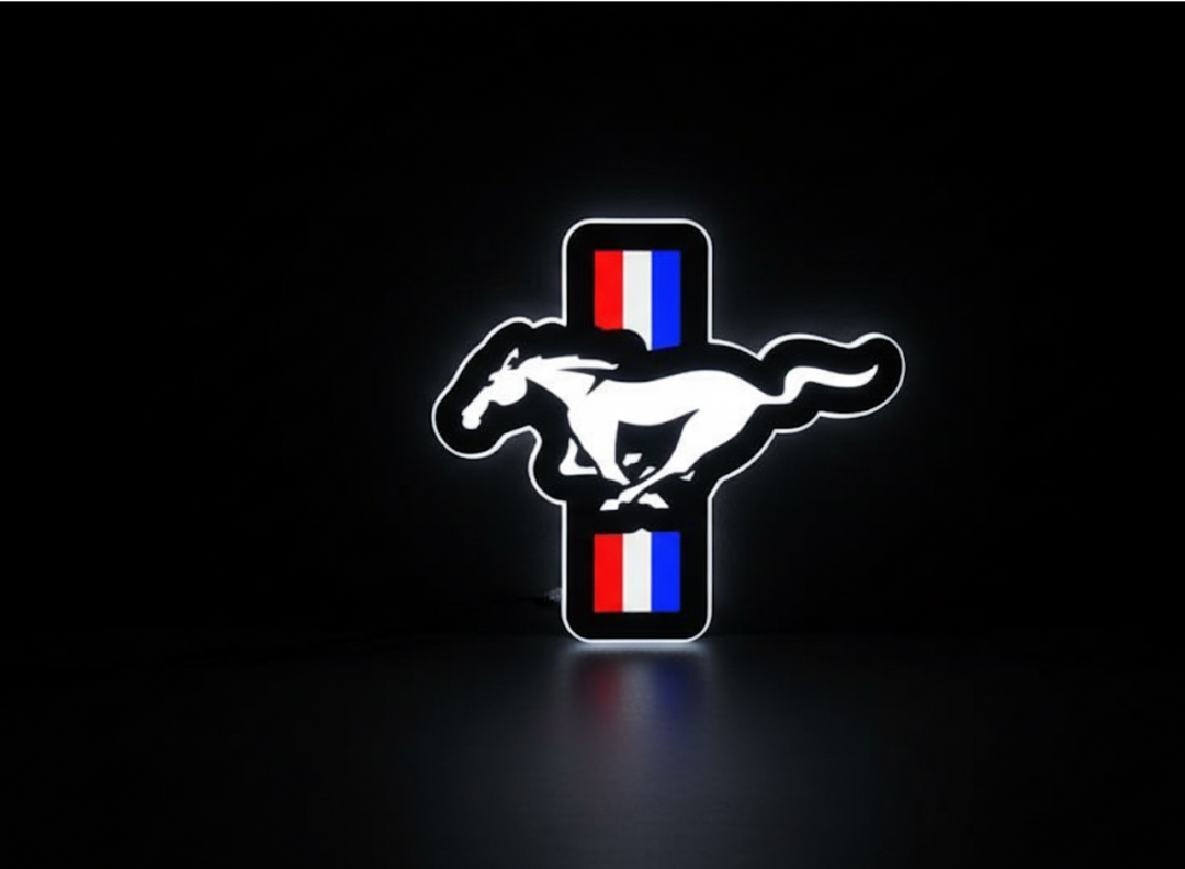Ford Illuminated LED Radiator Grille Emblems and Badges with Mustang 5.0 (type 3) logo Ford Led Emblems decoinfabric