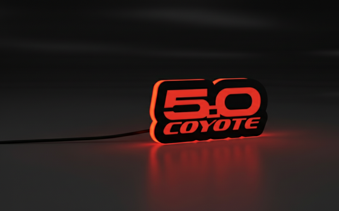Ford Illuminated LED Radiator Grille Emblems and Badges with 5.0 Coyote logo Ford Led Emblems decoinfabric