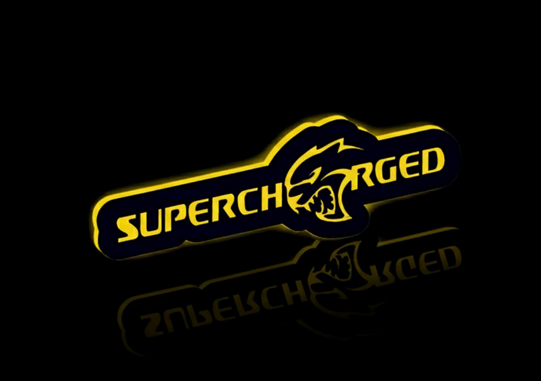 Dodge Illuminated LED Radiator Grille Emblems and Badges with Supercharged + Hellcat logo Dodge Led emblems decoinfabric
