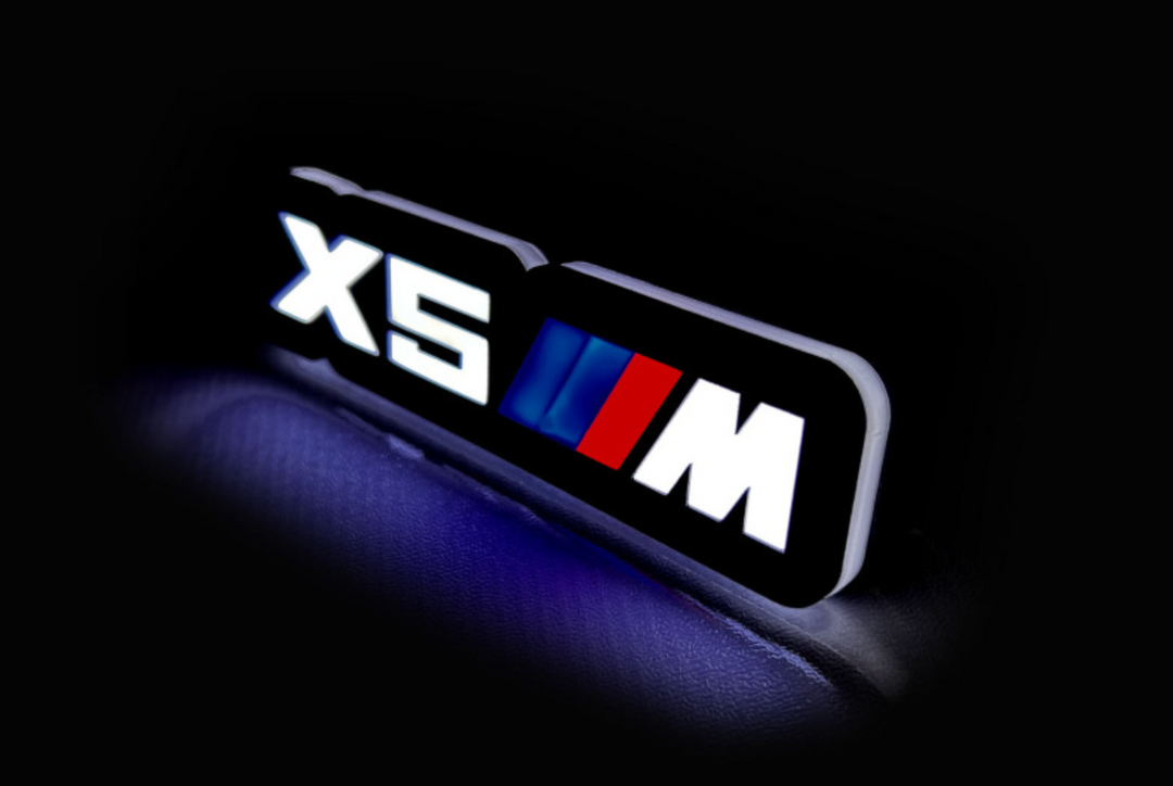 BMW Illuminated LED Radiator Grille Emblems and Badges with X5 ///M (type 1) logo BMW Led Emblems decoinfabric