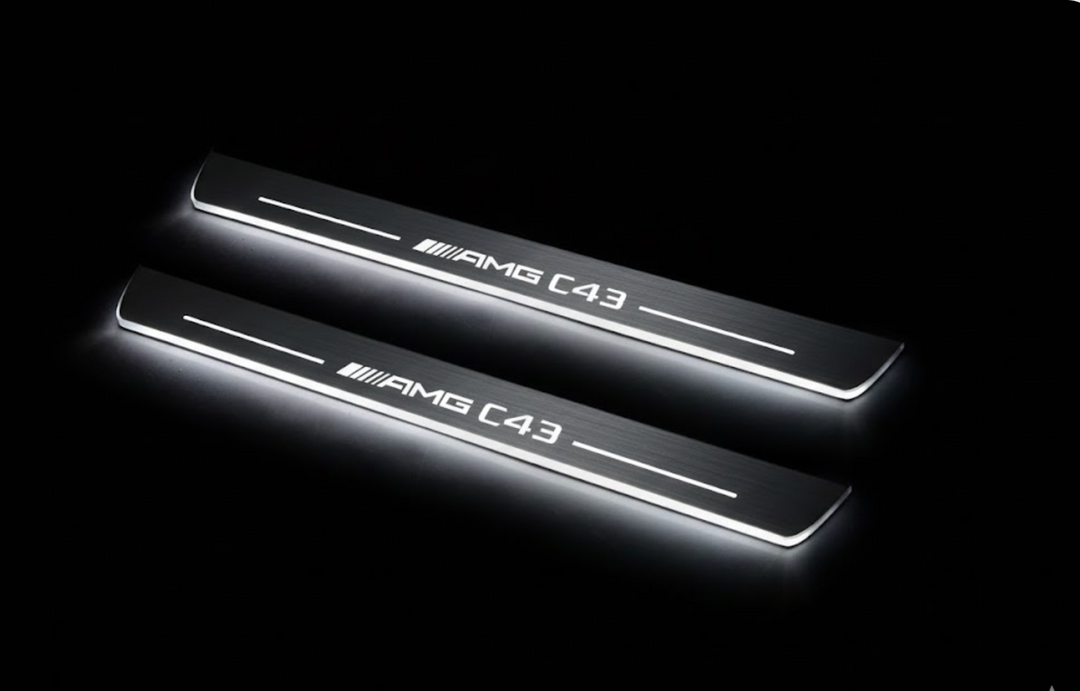 Mercedes C W205 Coupe 2014-2021 Door Sill Led Plate With AMG С43 Logo