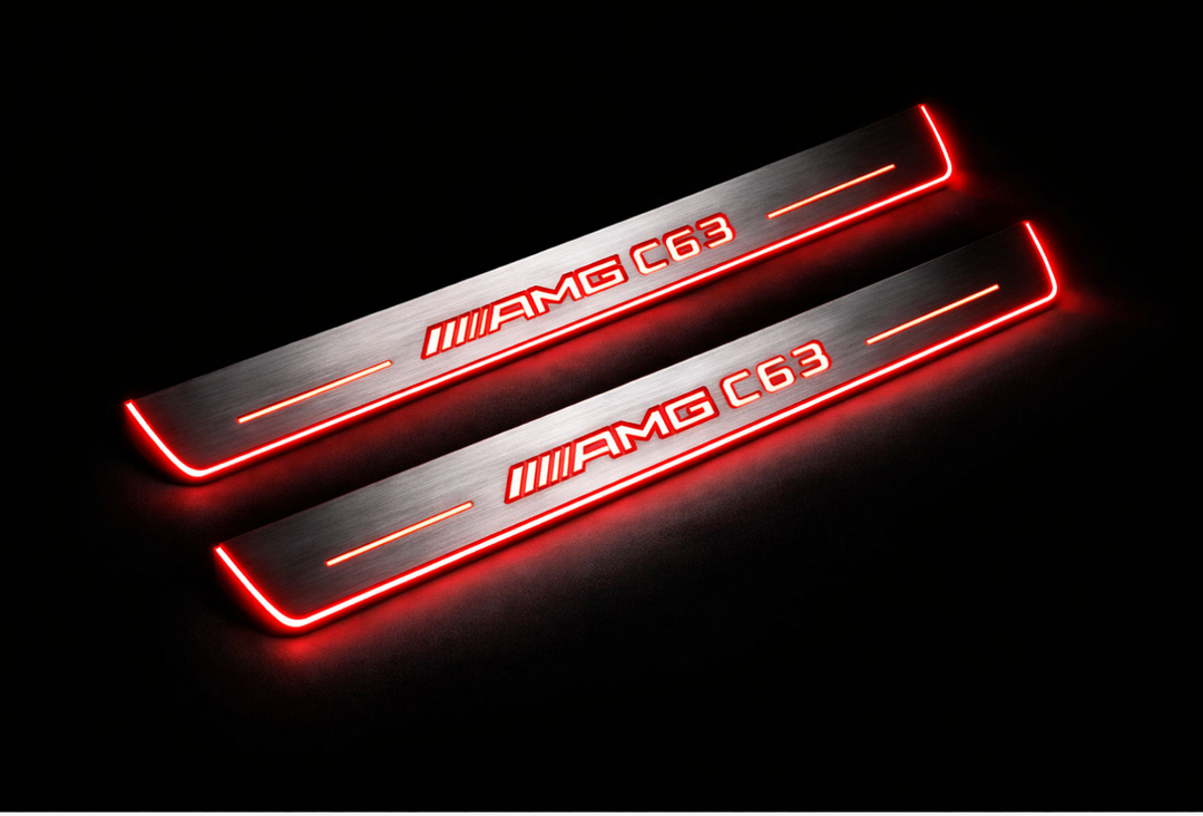 Mercedes C W204 2007-2014 LED Door Sills PRO With AMG C63 Logo Mercedes Led Door Sills opdesign