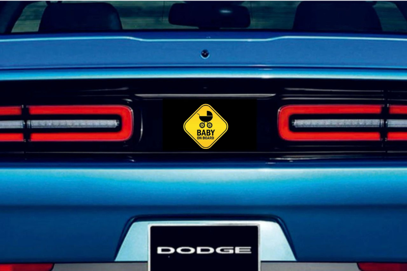 Dodge Challenger trunk rear emblem between tail lights with Baby on Board logo (Type 4)