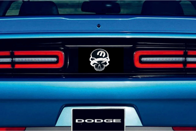 Dodge Challenger Stainless Steel trunk rear emblem between tail lights with Mopar Skull logo (Type 2)