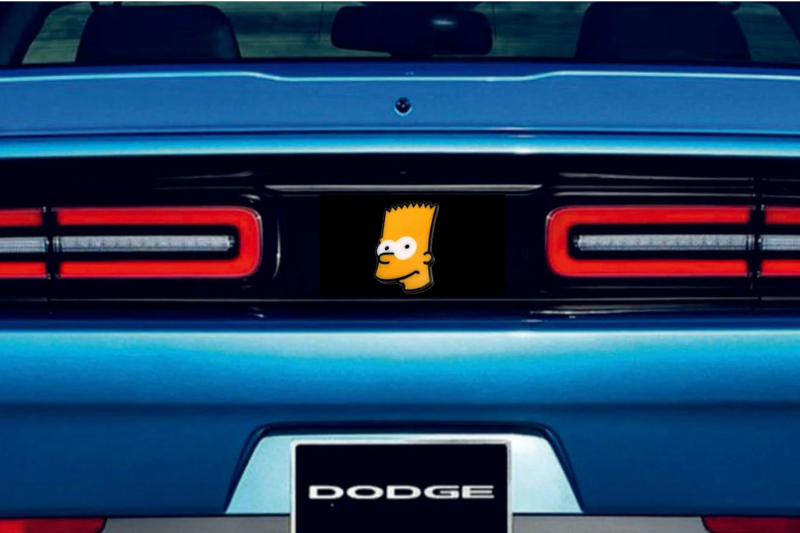 Dodge Challenger trunk rear emblem between tail lights with Bart Simpson logo