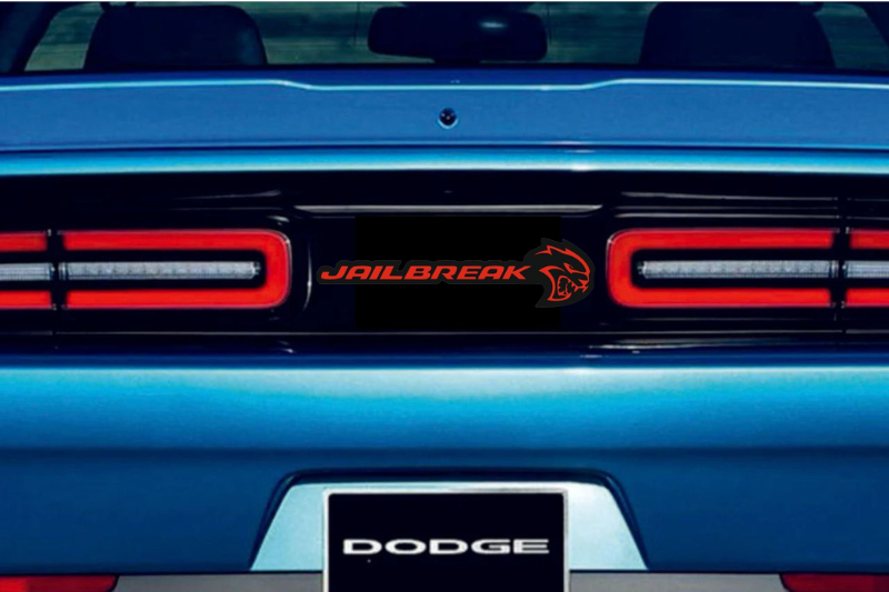 Dodge Challenger trunk rear emblem between tail lights with Jailbreak Hellcat logo Dodge emblems decoinfabric BLACK RED