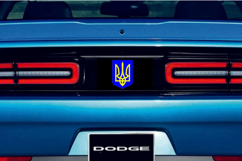 Dodge Challenger trunk rear emblem between tail lights with Coat of arms Ukraine logo (type 2)