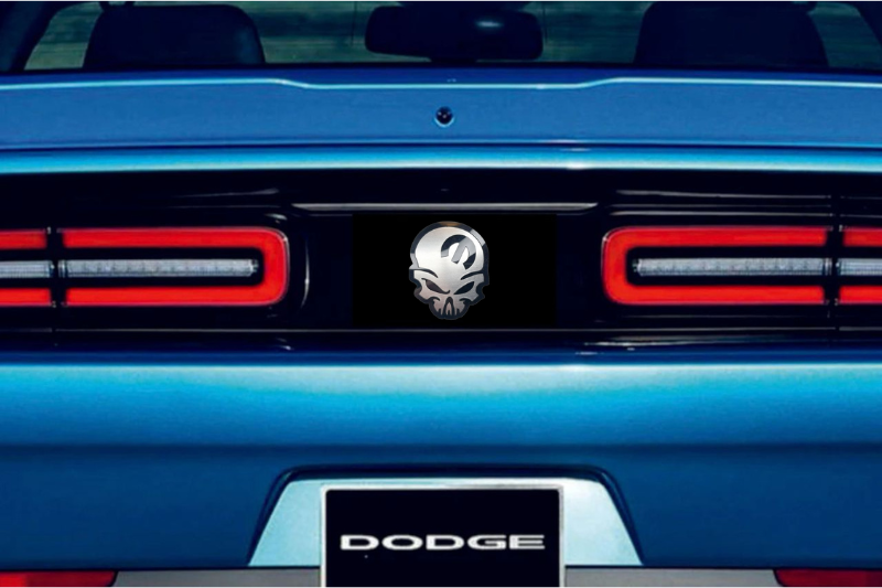 Dodge Challenger Stainless Steel trunk rear emblem between tail lights with Mopar Skull logo