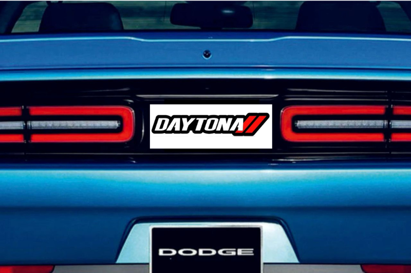 Dodge Challenger trunk rear emblem between tail lights with Daytona + Dodge logo