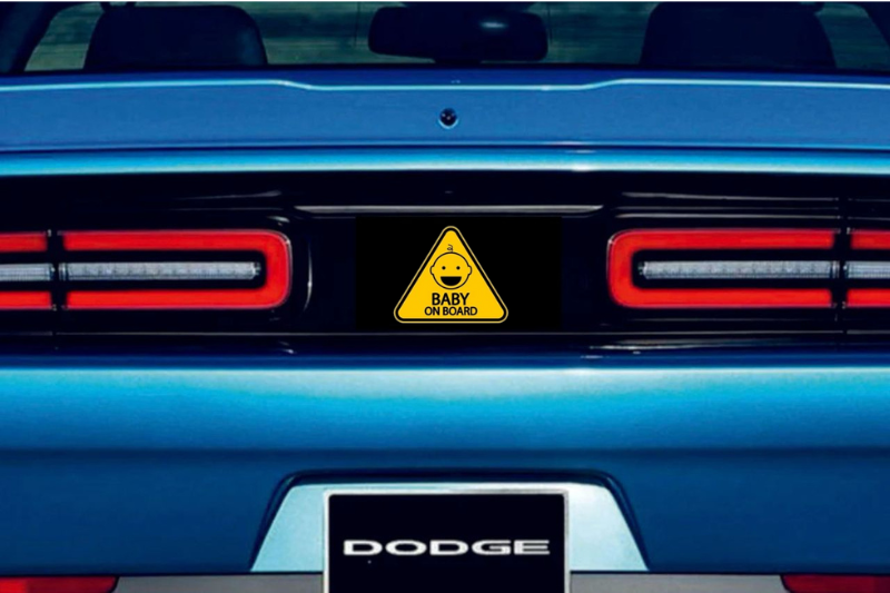 Dodge Challenger trunk rear emblem between tail lights with Baby on Board logo (Type 3)
