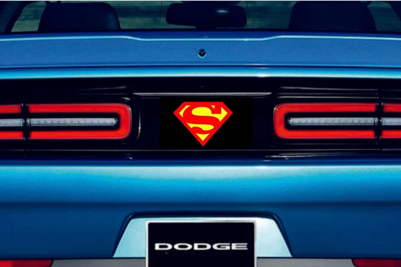 Dodge Challenger trunk rear emblem between tail lights with Superman logo