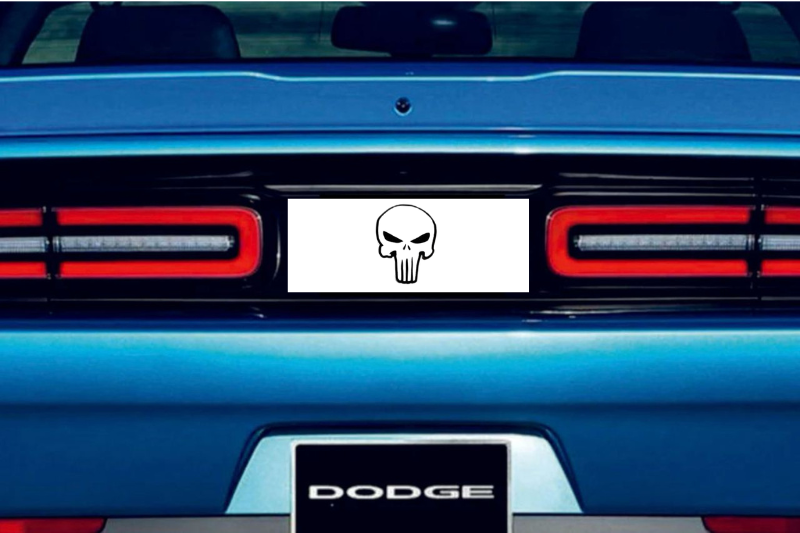 Dodge Challenger trunk rear emblem between tail lights with Punisher logo