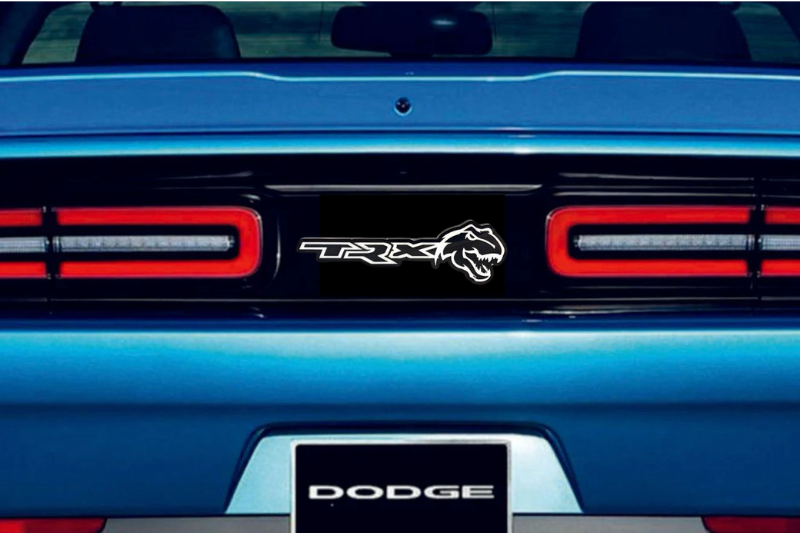Dodge Challenger trunk rear emblem between tail lights with TRX + Tirex logo (Type 2)