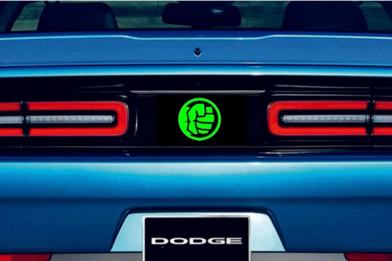 Dodge Challenger trunk rear emblem between tail lights with Hulk logo