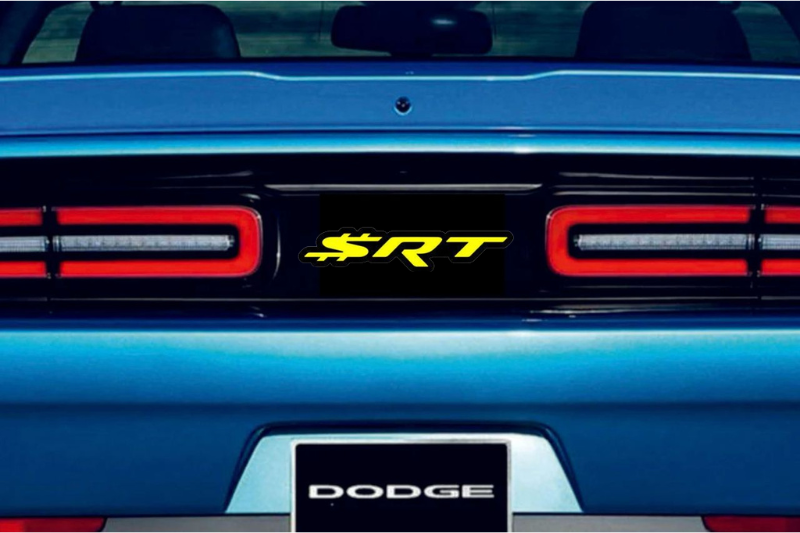 Dodge Challenger trunk rear emblem between tail lights with SRT DOLLAR logo