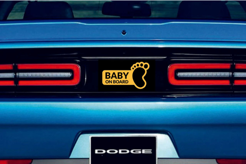 Dodge Challenger trunk rear emblem between tail lights with Baby on Board logo