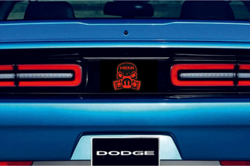 Dodge Challenger trunk rear emblem between tail lights with Mopar Hemi Piston Gas logo