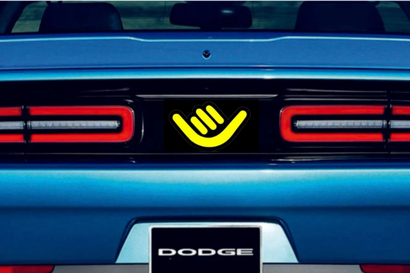 Dodge Challenger trunk rear emblem between tail lights with Shaka logo