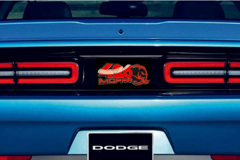 Dodge Challenger trunk rear emblem between tail lights with 426 Mopar Hellephant logo Dodge emblems decoinfabric