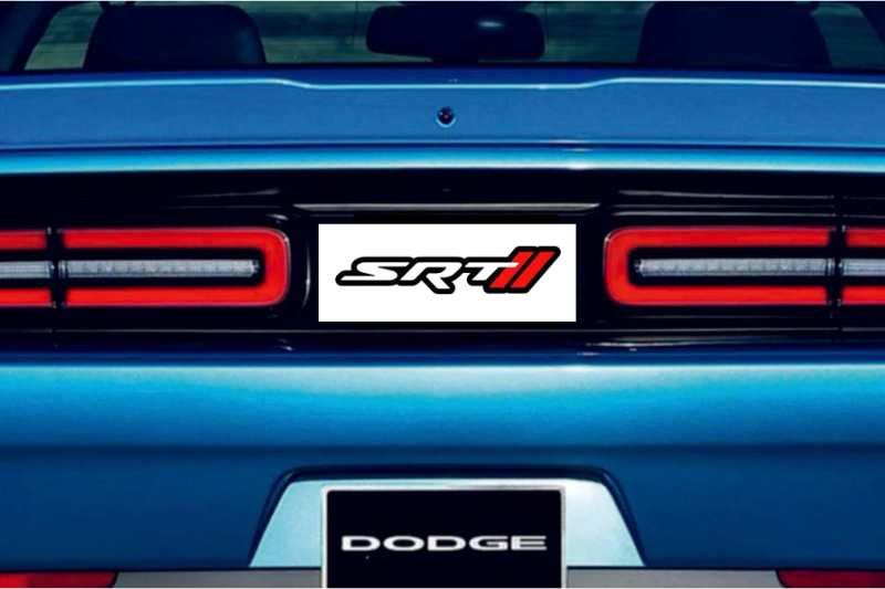 Dodge Challenger trunk rear emblem between tail lights with SRT + Dodge logo