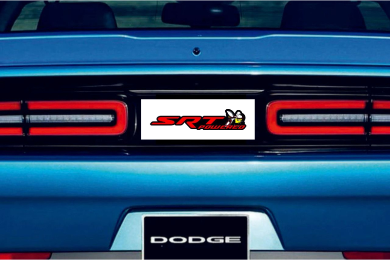 Dodge Challenger trunk rear emblem between tail lights with SRT Powered + Scat Pack logo