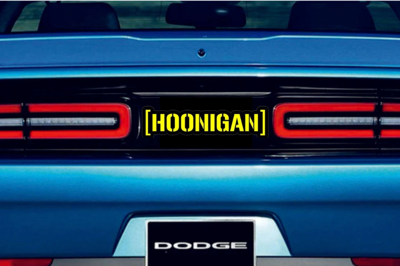 Dodge Challenger trunk rear emblem between tail lights with Hoonigan logo