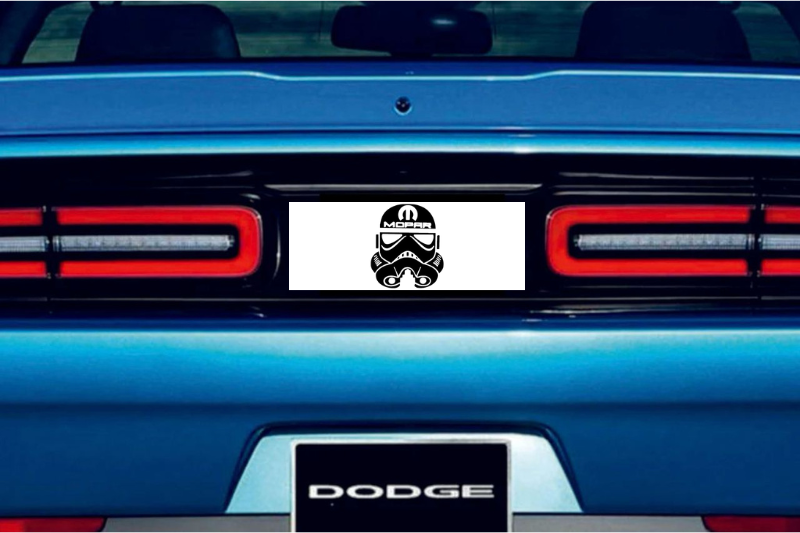 Dodge Challenger trunk rear emblem between tail lights with Storm Trooper Mopar logo