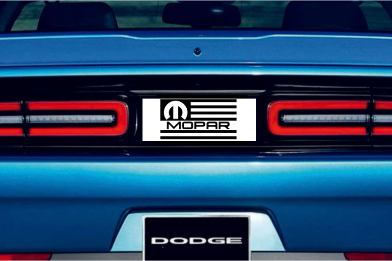 Dodge Challenger trunk rear emblem between tail lights with Mopar American Flag logo