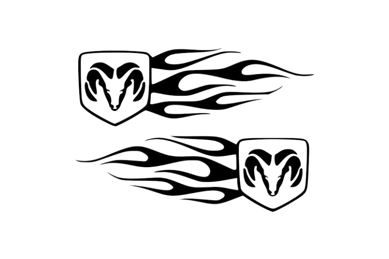 DODGE RAM emblem for fenders with Dodge RAM Flame logo Dodge emblems decoinfabric BLACK WHITE